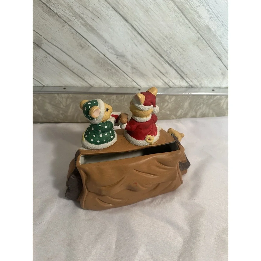 Ceramic CHRISTMAS Mail Bag Mice Mail And Card Holder - Hand Painted VINTAGE